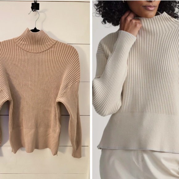 Varley Tops - VARLEY M Haggen 2.0 tan woman boxy mock neck viscose blend ribbed stretch top